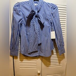 Free Assembly Striped Bow-Tie Blouse - Blue/White